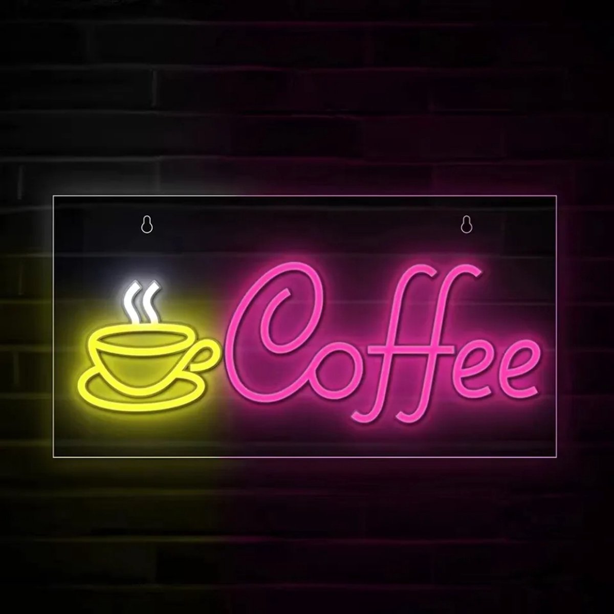 ZoeZo Design - Neon LED lamp Coffee - Geel - Roze - Decoratie - USB - Sfeerverlichting - Wandlamp - Kopje Koffie - Neon Verlichting