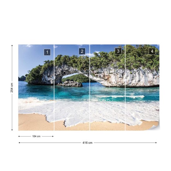 Fotobehang - Vlies Behang - Uitzicht op de Rotsen in Zee - 416 x 254 cm
