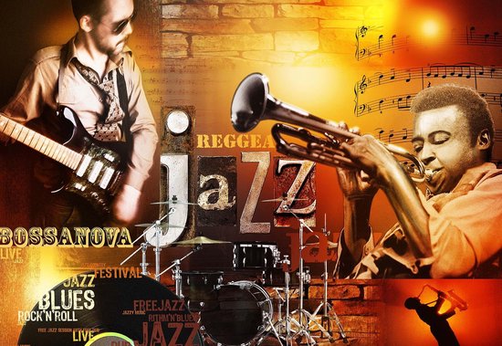 Fotobehang Jazz Retro Music Blues | XXL - 312cm x 219cm | 130g/m2 Vlies
