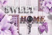Fotobehang Sweet Home Flowers Purple | XXXL - 416cm x 254cm | 130g/m2 Vlies