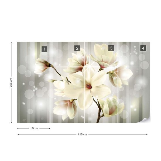 Papier peint Fleurs Magnolia  | XXXL - 416 cm x 254 cm | Polaire 130g / m2