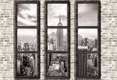 Fotobehang New York City Skyline Window View | XXL - 312cm x 219cm | 130g/m2 Vlies