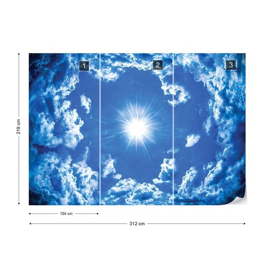 Papier peint photo Sky Clouds Sun Nature | XXL - 312 cm x 219 cm | Polaire 130g / m2