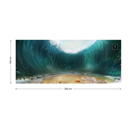 Papier peint Plage Waves Sea | PANORAMIQUE - 250cm x 104cm | Polaire 130g / m2