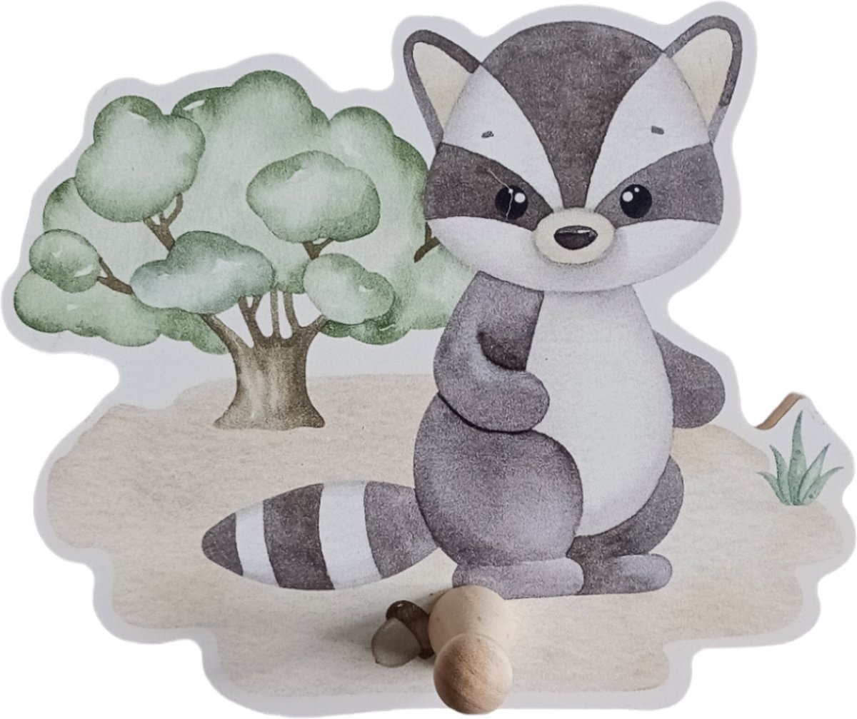 Kinderkapstok babykamer/ kinderkamer - Kapstok wasbeer - dieren - Hout - Wandkapstok - Inclusief bevestigingsmateriaal - babykamer haakjes - Babykameraccessoires - 15x15 cm