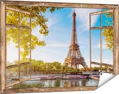 Gards Tuinposter Doorkijk Eiffeltoren in Parijs aan het Water - 120x80 cm - Tuindoek - Tuindecoratie - Wanddecoratie buiten - Tuinschilderij