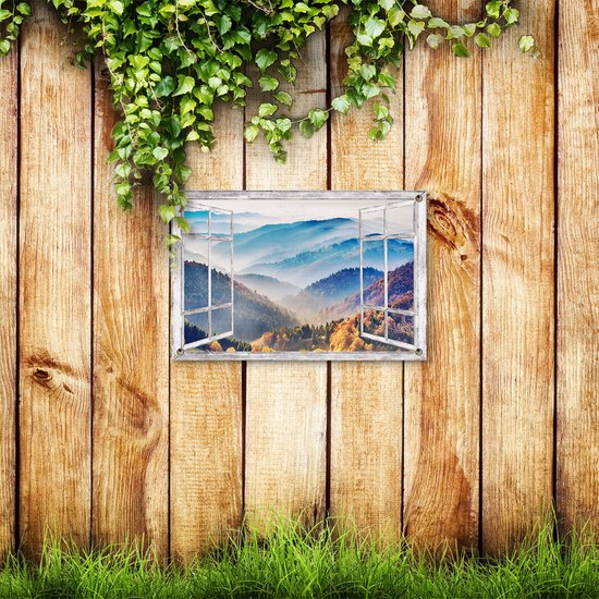 Gards Tuinposter Doorkijk Heuvel Landschap van het Zwarte Wout Bos - 60x40 cm - Tuindoek - Tuindecoratie - Wanddecoratie buiten - Tuinschilderij