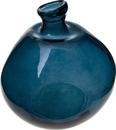 Atmosphera bloemenvaas Genua - Organische bol fles vorm - blauw transparant - glas - H33 x D32 cm