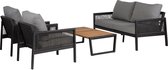 Exotan Lounge set avec chaise longue/canapé/table basse Sydney - Aluminium - Zwart - Set de 4
