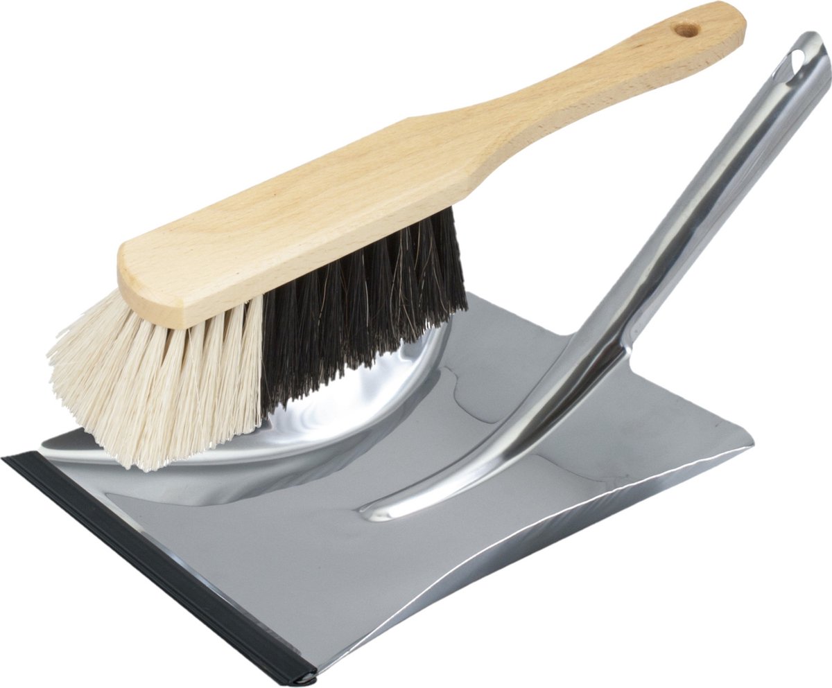 Goedkoopste Stoffer en blik zilver van RVS/hout inclusief lip voor binnen