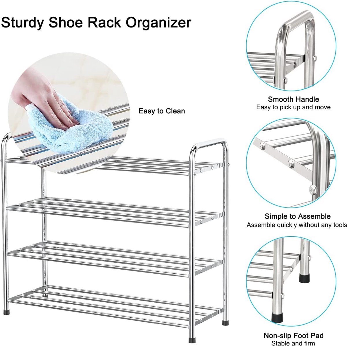 Schoenenrekken 4 -laags schoenenrek metalen schoenplank Uitbreidbare stapelbare opberg Organizer rek - Entryway woonkamer slaapkamer metalen schoenenkast Schoen Organisator