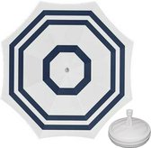 Parasol - Wit/ bleu - D180 cm - sac de transport inclus - pied de parasol - 42 cm