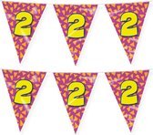 Paperdreams verjaardag 2 jaar thema vlaggetjes - 2x - feestversiering - 10m - folie - dubbelzijdig