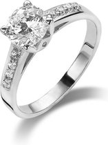 Twice As Nice ring in zilver, solitaire met een zirkonia van 6 mm Wit 52