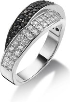 Twice As Nice ring in zilver, gezet met witte zirkonia en zwarte spinel zwart-wit 56