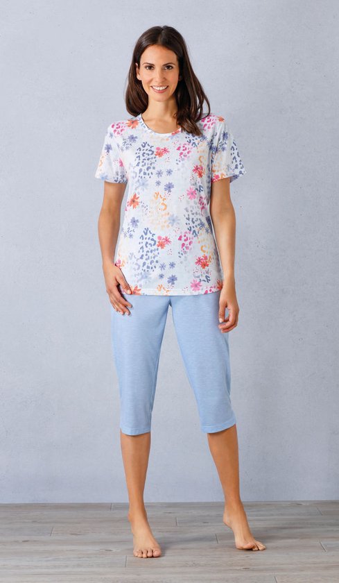 Hajo dames pyjama watercolor flowers - Blauw - Maat - 48/50