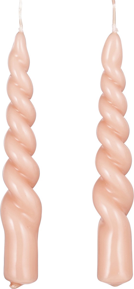 Mica Decorations Twist Kaars - Set van 2 - H15 cm - Roze, glanzend