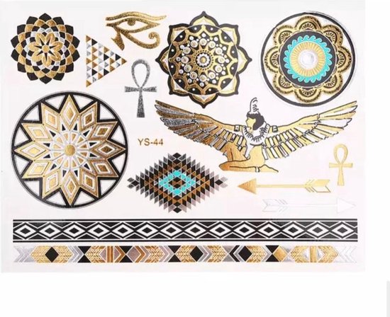 Akyol - tattoo indianen - plak tattoo - festival tattooStickers indianen - indianen - pijl en boog - Goudkleurig stickers - stikker - goud - stikkervel