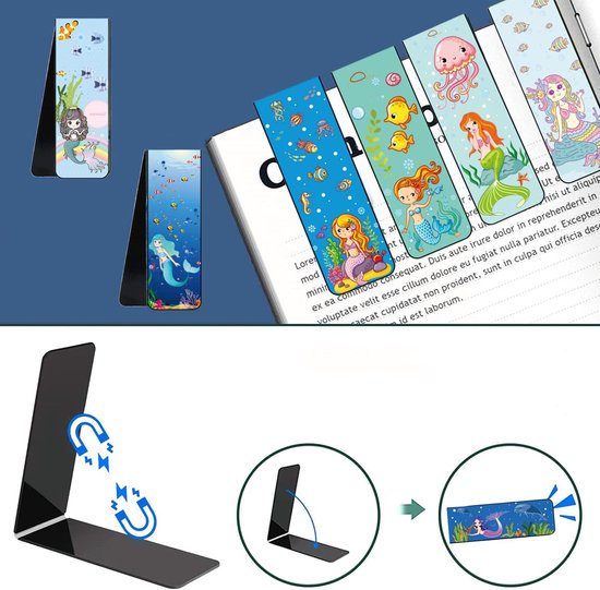 8 stuks magnetische boekenleggers, cartoon-magnetische boekenleggers, magnetische boekenhouders voor scholieren, geschikt voor mannelijke en vrouwelijke boekenliefhebbers, leesbenodigdheden voor