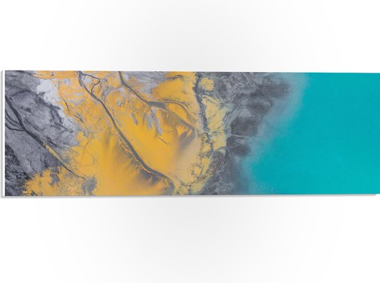 PVC Schuimplaat - Abstract Bruin, Geel en Blauwe Vlekken - 60x20 cm Foto op PVC Schuimplaat (Met Ophangsysteem)