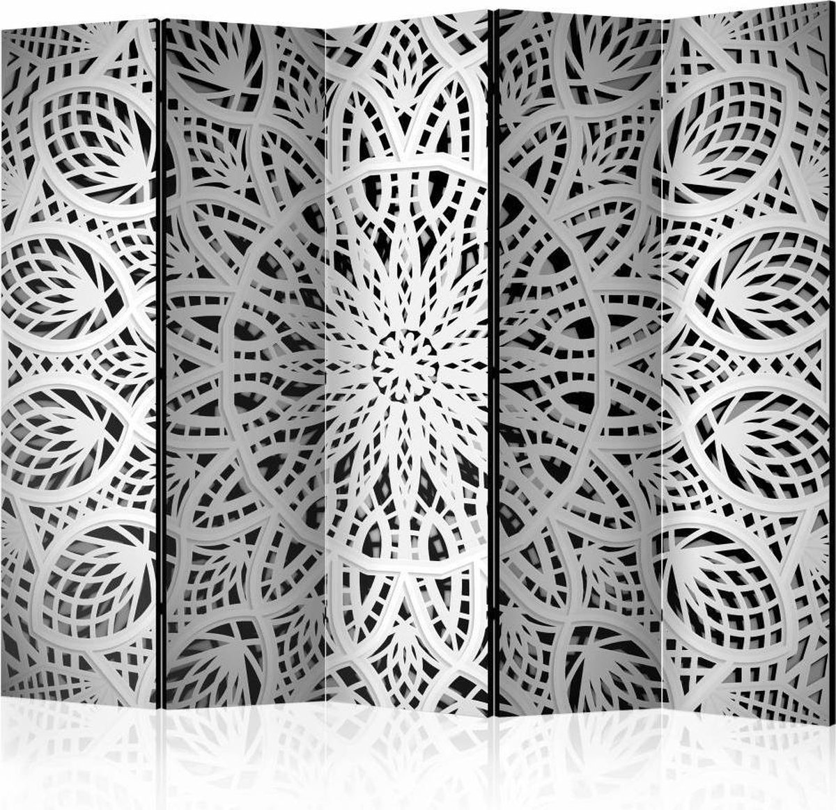 Vouwscherm / Kamerscherm - Witte Mandala II 225x172cm , gemonteerd geleverd, dubbelzijdig geprint