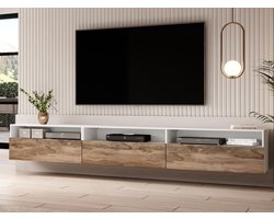 Mobistoxx Tv-meubel BABEL II 3 deuren 3 vakken wit/walnoot hout - hangkanst - zwevend tvmeubel