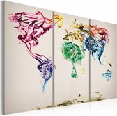 Schilderij - Wereldkaart - Gekleurde Rook, Multi-gekleurd, 3luik , premium print op canvas