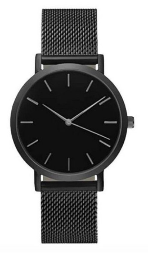 Hidzo Horloge Relogio Ø 37 mm - Zwart/Zwart - Inclusief horlogedoosje