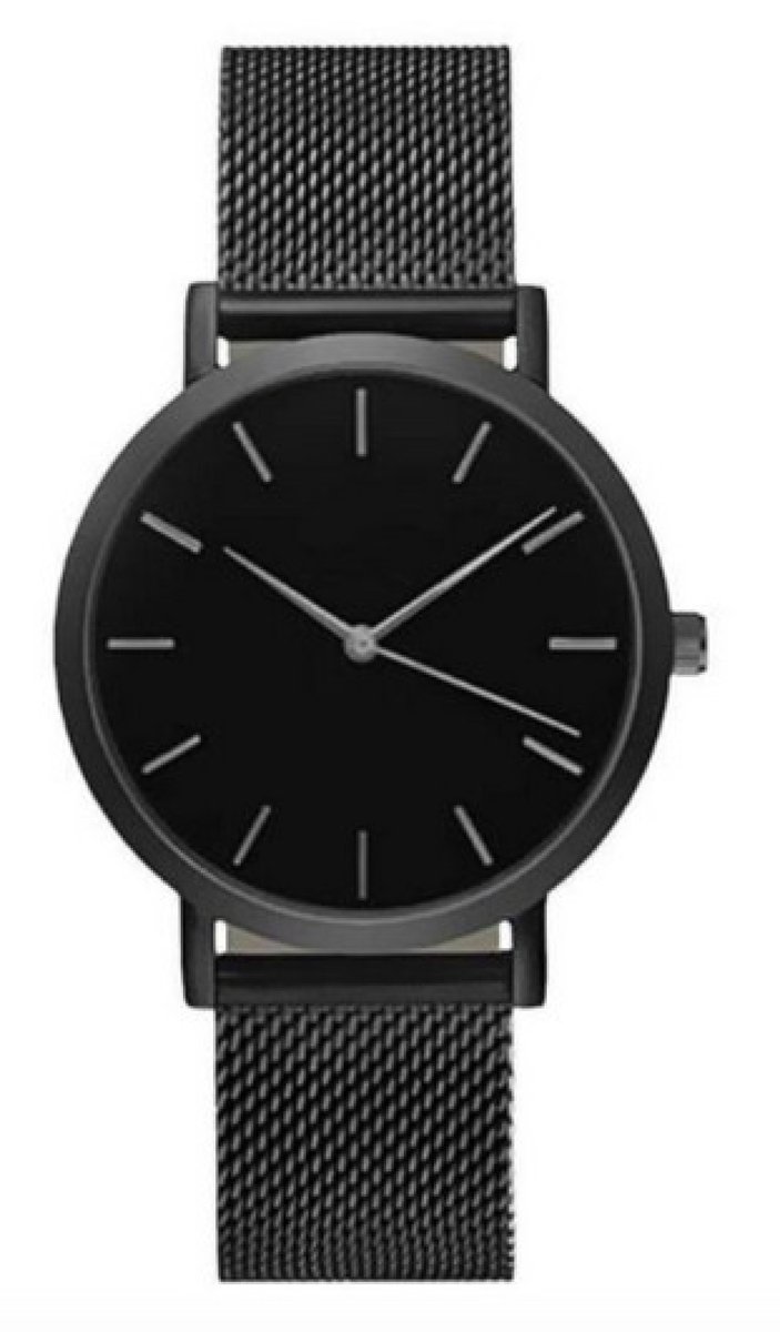 Hidzo Horloge Relogio Ø 37 mm - Zwart-Zwart - Inclusief horlogedoosje