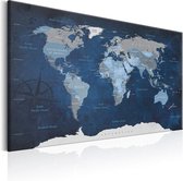 Schilderij - Wereldkaart , Donkerblauwe Wereld