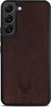 Kudu Samsung Galaxy S22 Plus hoesje case - Houten backcover - Handgemaakt en afgewerkt met duurzaam TPU - Walnoot - Zwart