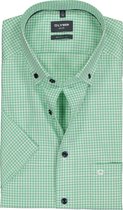 OLYMP modern fit overhemd - korte mouw - popeline - groen met wit geruit - Strijkvrij - Boordmaat: 43