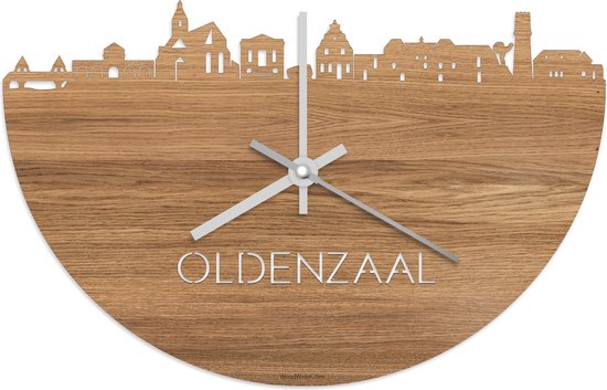 Skyline Klok Oldenzaal Eikenhout - Ø 40 cm - Stil uurwerk - Wanddecoratie - Meer steden beschikbaar - Woonkamer idee - Woondecoratie - City Art - Steden kunst - Cadeau voor hem - Cadeau voor haar - Jubileum - Trouwerij - Housewarming - WoodWideCities