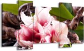 GroepArt - Schilderij - Bloem - Wit, Roze, Groen - 120x65 5Luik - Foto Op Canvas - GroepArt 6000+ Schilderijen 0p Canvas Art Collectie - Wanddecoratie