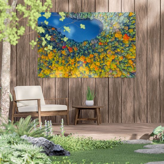 Gards Affiche de jardin Forêt colorée avec des Arbres au bord d'un lac - 150x100 cm - Toile jardin - Décoration de jardin - Décoration murale extérieur - Tableau jardin