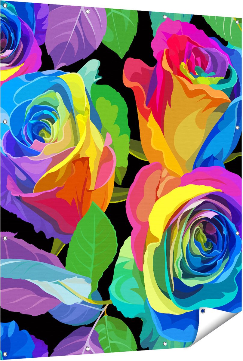 Gards Tuinposter Kleurrijke Rozen - Bloemen - Abstract - 120x150 cm - Tuindoek - Tuindecoratie - Wanddecoratie buiten - Tuinschilderij Multikleur