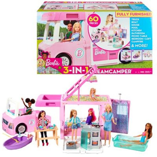 Barbie 3-in-1 DroomCamper & Accessoires - Poppenvoertuig