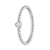 Lucardi Dames Zilveren ring bol hart zirkonia - Ring - 925 Zilver - Zilverkleurig - 18 / 57 mm