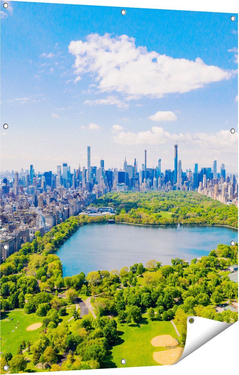 Gards Tuinposter Central Park in New York met Wolkenkrabbers - 90x120 cm - Tuindoek - Tuindecoratie - Wanddecoratie buiten - Tuinschilderij Multikleur