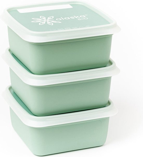 Alaska BIO diepvriesdozen - 3x500ml - Duurzame diepvriesbakjes met deksel - Stapelbare vershouddozen - Bewaarbakjes - BPA-vrij - Muntgroen