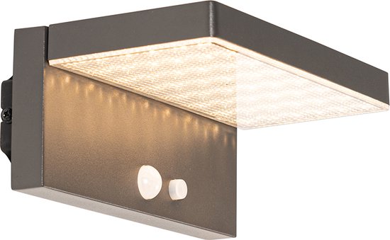 QAZQA sunnie - Moderne Dimbare LED Wandlamp met Dimmer met Solar | Zonne energie voor buiten - 1 lichts - D 12.5 cm - Donkergrijs - Buitenverlichting