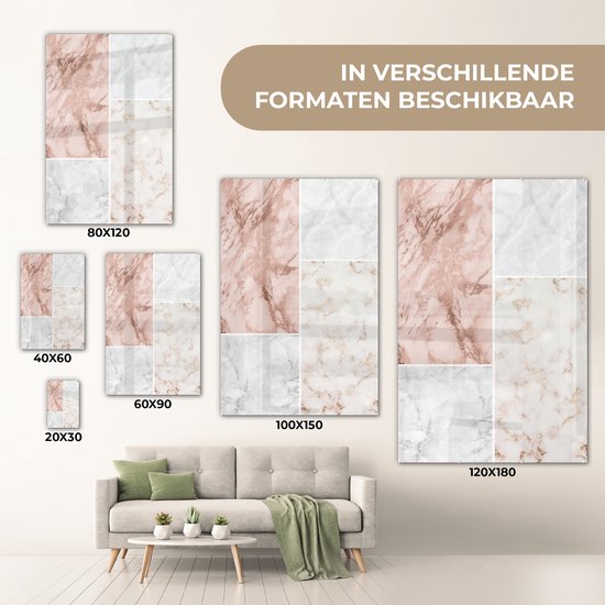 MuchoWow® Peinture sur verre 120x180 cm - Peinture acrylique sur verre - Marbre - Rose - Collage - Photo sur verre - Peintures