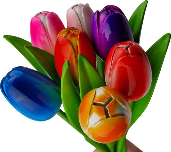 Bos houten tulpen - steel 33cm - mix van 6 kleuren - 20 tulpen in een bos - verwelken nooit!