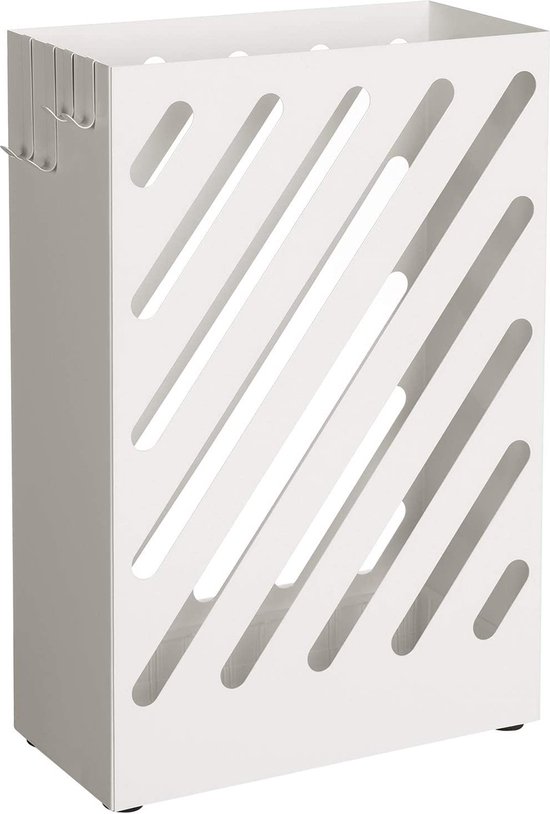 SONGMICS Paraplustandaard van metaal, ronde paraplustandaard, wateropvangbak afneembaar, met haken, 49 x 19,5 cm, wit, LUC10W