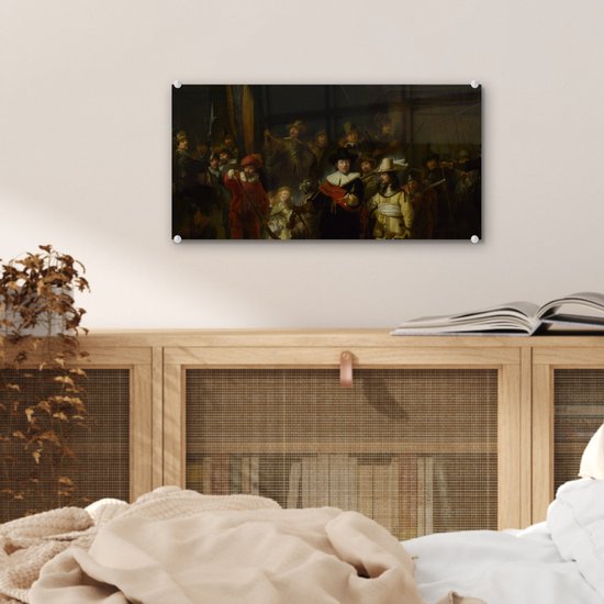 Peinture sur Verre - La Nachtwacht - Peinture de Rembrandt van Rijn - 40x20 cm - Peintures sur Verre Peintures - Photo sur Glas