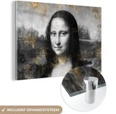 MuchoWow® Glasschilderij 180x120 cm - Schilderij acrylglas - Mona Lisa - Leonardo da Vinci - Goud - Foto op glas - Schilderijen