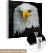 MuchoWow® Glasschilderij 90x90 cm - Schilderij acrylglas - Arend - Zwart - Wit - Foto op glas - Schilderijen