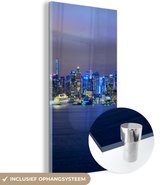 MuchoWow® Glasschilderij 40x80 cm - Schilderij acrylglas - New York - Skyline - Nacht - Foto op glas - Schilderijen