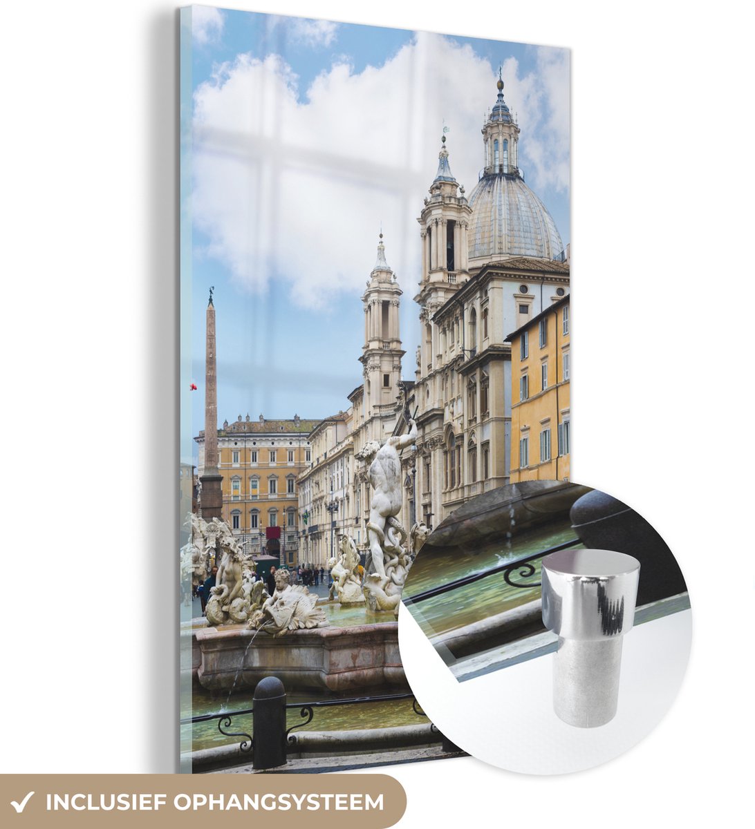 ® Glasschilderij 100x150 cm - Schilderij acrylglas - De Neptunusfontein op het Piazza Navo
