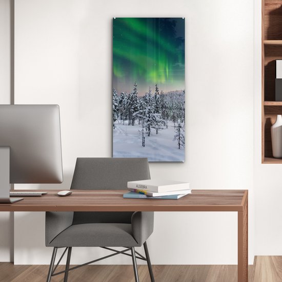 MuchoWow® Peinture sur verre 40x80 cm - Peinture sur verre acrylique - Paysage d'hiver en Finlande - Photo sur verre - Peintures